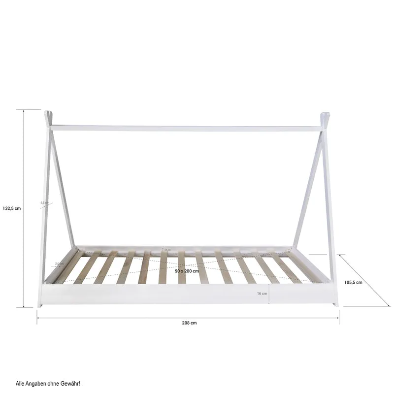 Lit pour enfant tipi tente indienne 90 x 200 cm en bois avec tissu et sommier LIT06166/2