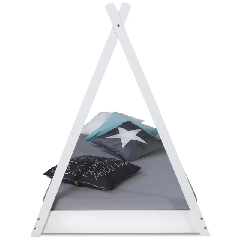 Lit pour enfant tipi tente indienne 90 x 200 cm en bois avec tissu et sommier LIT06166/2