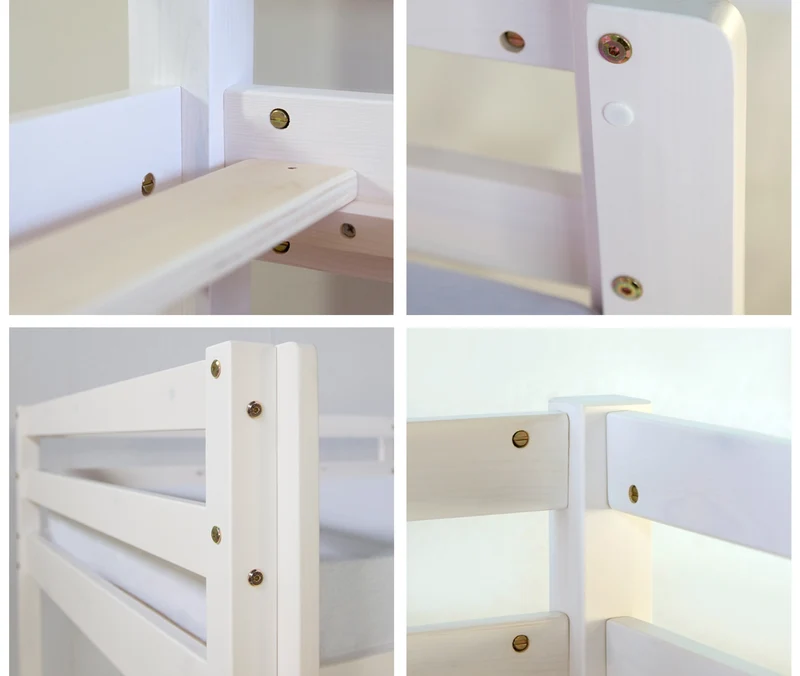 Lit mezzanine 90x200cm avec échelle toboggan en bois laqué blanc et toile rose foncé incluse LIT06010/3