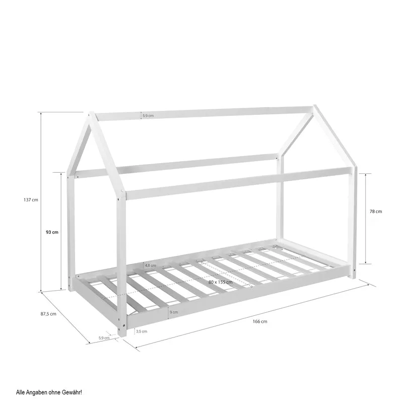 Lit cabane pour enfant en forme de maison en bois blanc avec sommier à lattes 80x160 cm LIT06198