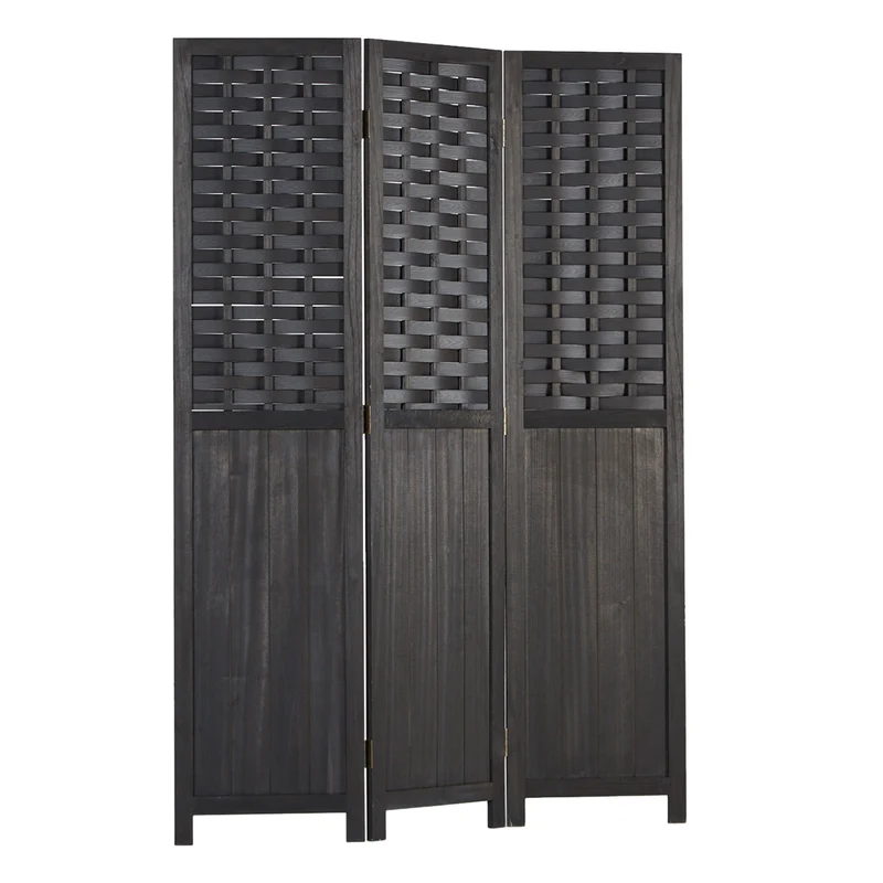 Paravent en 3 panneaux séparateur de pièce en bois noir 175x132 cm PAR06081