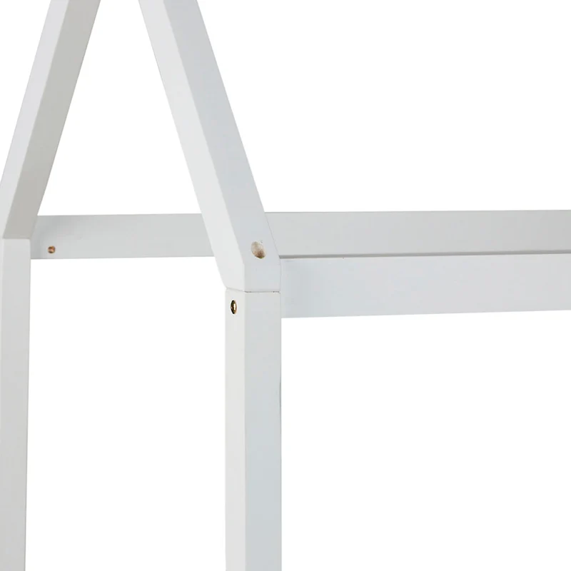 Lit cabane maison pour enfant avec sommier à lattes tissu et tiroirs de rangement en bois de pin blanc 90x200cm LIT06205