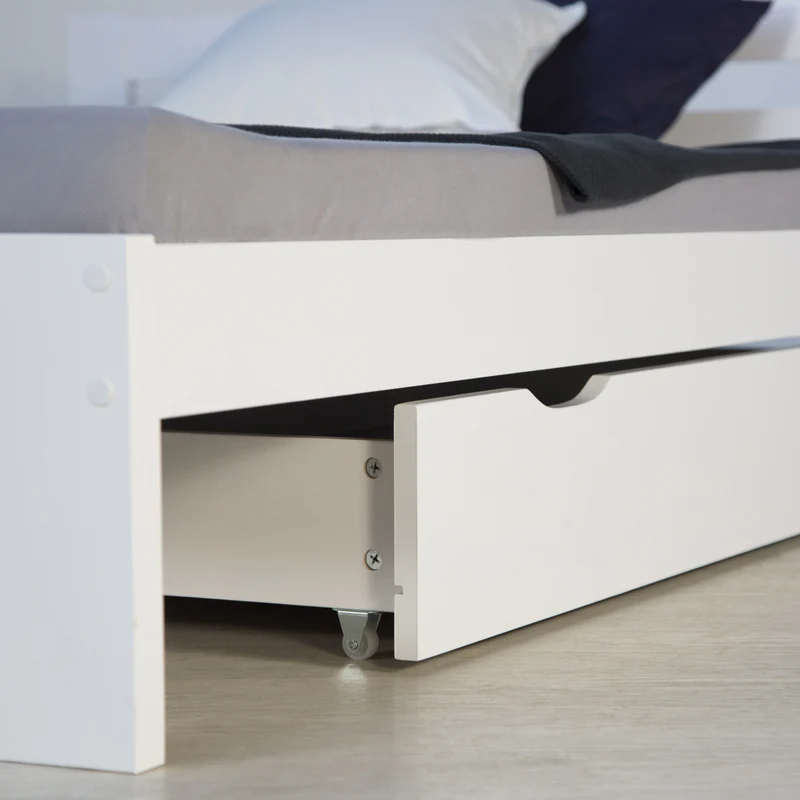 Lit double 2 personnes 140x200 cm avec tiroirs de rangement en bois blanc avec sommier à lattes LIT06212