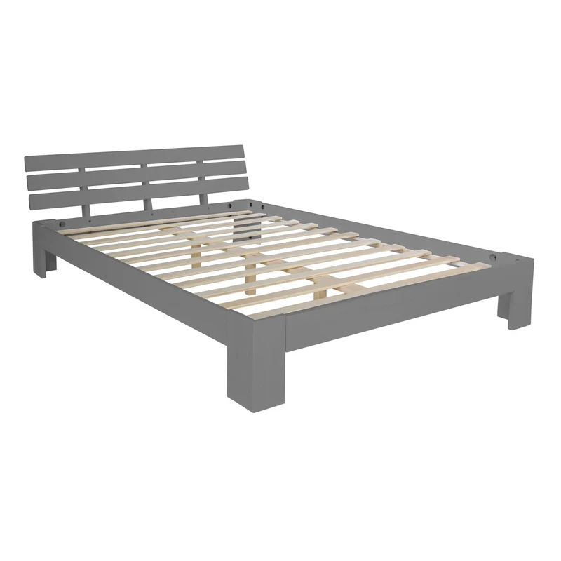 Lit double 2 personnes pour adulte avec sommier à lattes en bois gris 180x 200 cm LIT06211