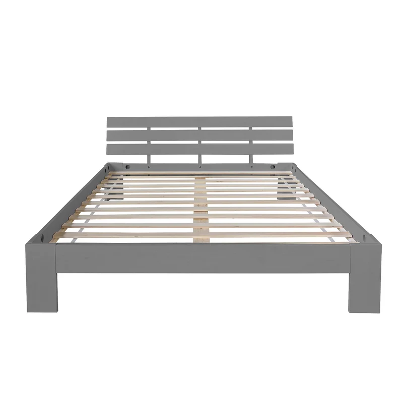 Lit double 2 personnes pour adulte avec sommier à lattes en bois gris 180x 200 cm LIT06211