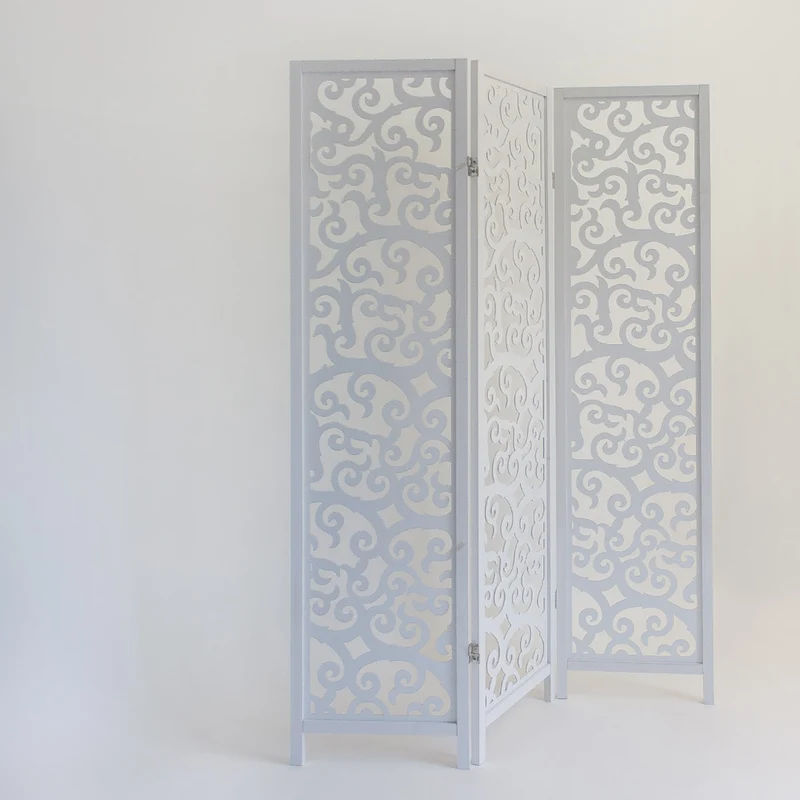Paravent séparateur de pièce design arbre 3 panneaux en bois blanc 175 x 130 cm PAR06084