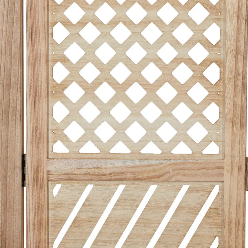 Paravent en 3 panneaux séparateur de pièce en bois naturel motif fraisé 170x120 cm PAR06093