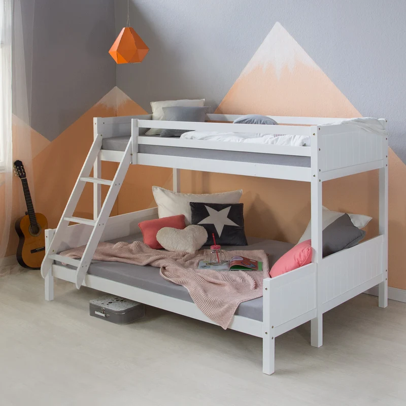 Lits pour enfants superposés 3 couchages avec sommier à lattes 1 lit deux places 140x200 cm et 1 lit une place 90x200 cm LIT06216