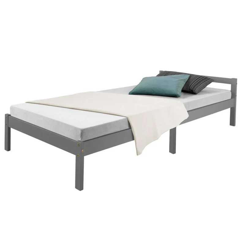 Lit simple 1 personne 90 x 200cm en bois gris avec sommier à lattes LIT06217