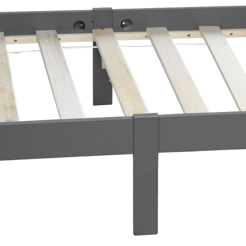 Lit simple 1 personne 90 x 200cm en bois gris avec sommier à lattes LIT06217