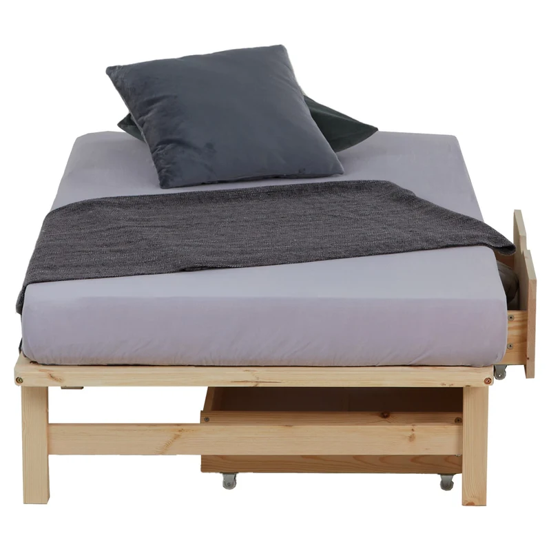 Lit palette en bois massif 90x200 cm avec tiroirs de rangement et sommier à lattes LIT06218