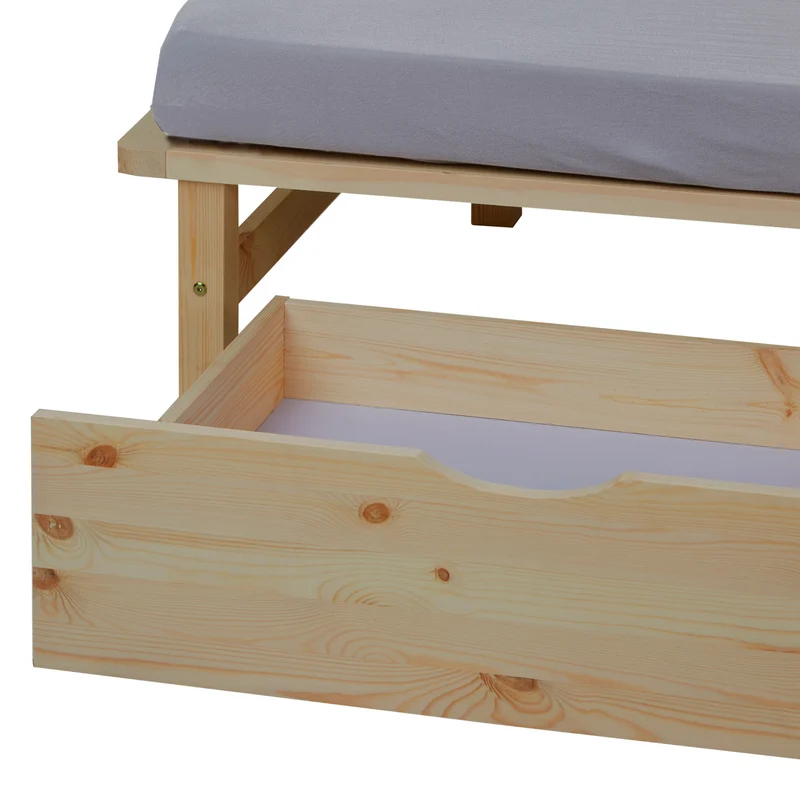 Lit palette en bois massif 90x200 cm avec tiroirs de rangement et sommier à lattes LIT06218