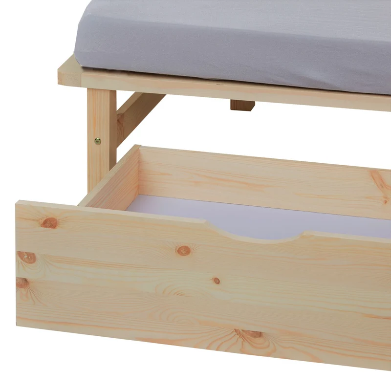 Lit palette en bois massif 140x200 cm avec tiroirs de rangement et sommier à lattes LIT06220