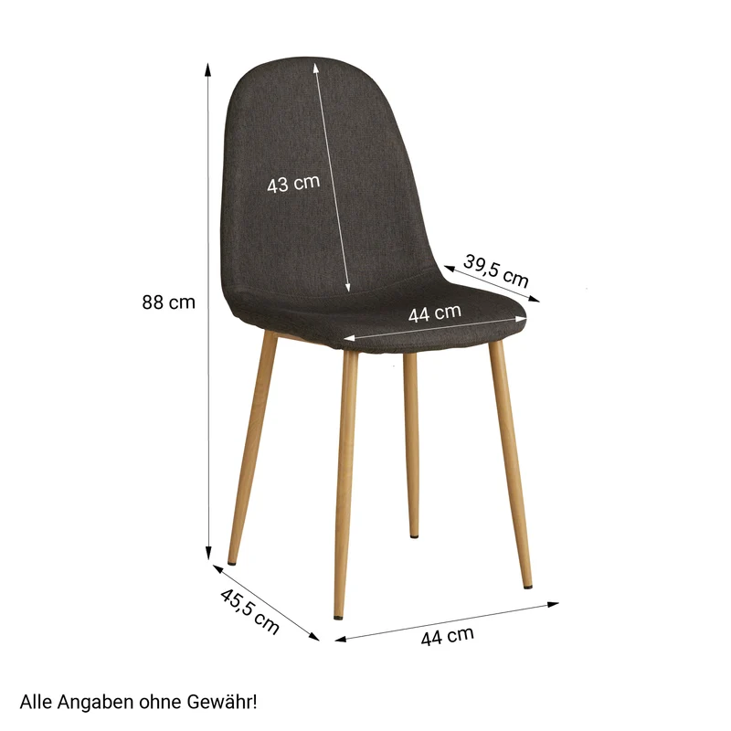 Chaise de salle à manger cuisine confortable et moderne en tissu anthracite pieds métal aspect bois CDS06003