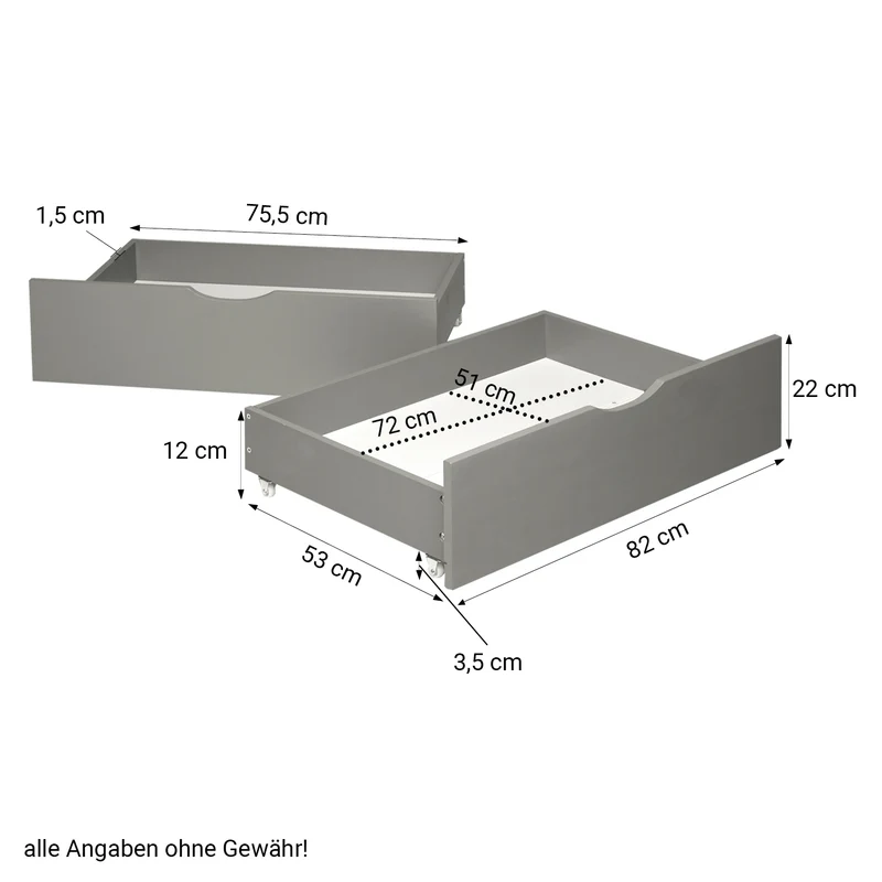 Lit palette en bois massif gris 90x200 cm avec tiroirs de rangement et sommier à lattes LIT06238