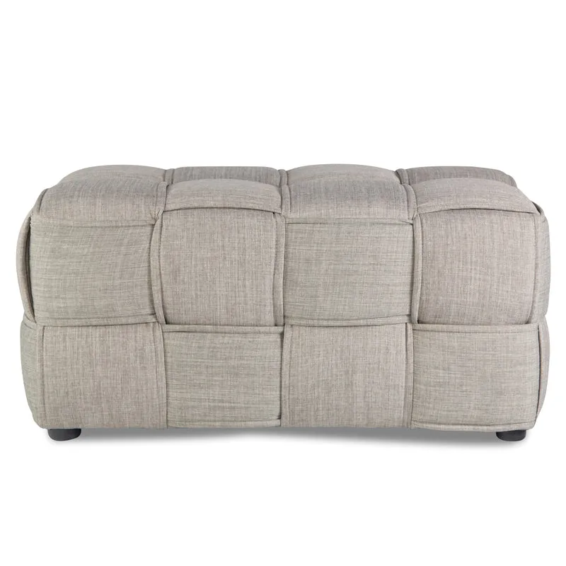Banc tabouret repose-pieds 2 places cube siège en tissu tressé gris rembourré BAN06005