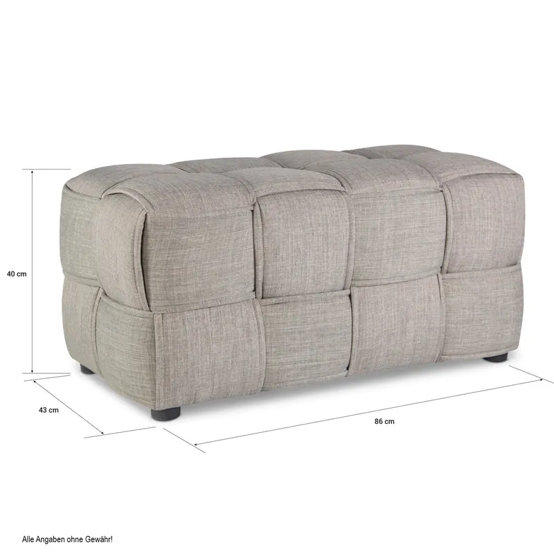 Banc tabouret repose-pieds 2 places cube siège en tissu tressé gris rembourré BAN06005