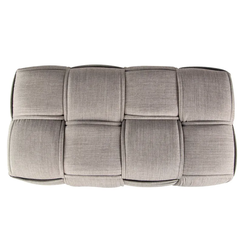 Banc tabouret repose-pieds 2 places cube siège en tissu tressé gris rembourré BAN06005