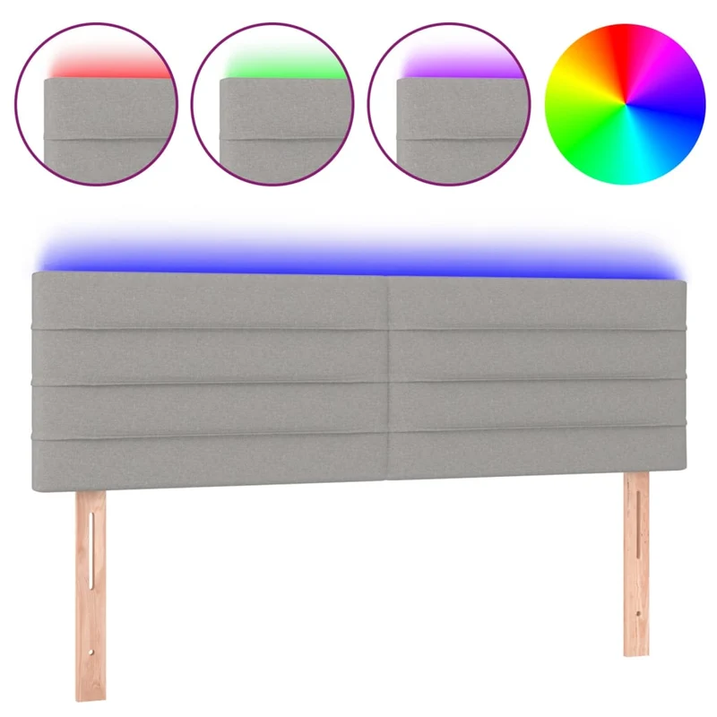 Tête de lit accessoire couchage chambre à coucher meuble à LED 144 x 5 x 78/88 cm tissu gris clair TDL0201400