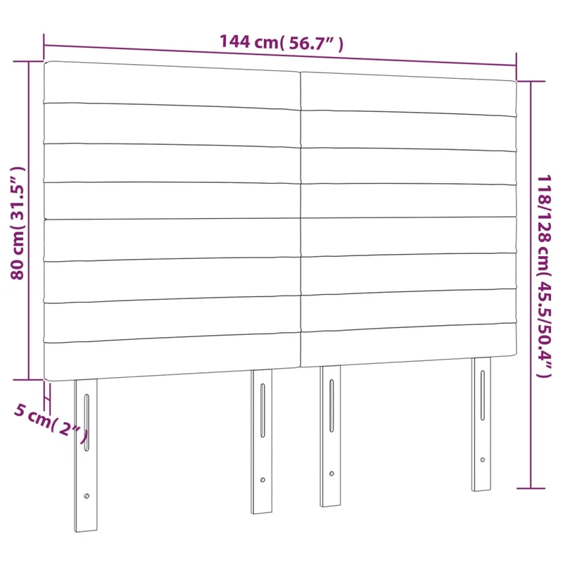 Tête de lit accessoire couchage chambre à coucher meuble à LED 144 x 5 x 118/128 cm tissu gris clair TDL0201410