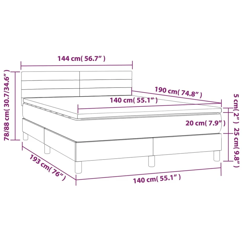 Cadre de lit LED avec sommier tête de lit matelas 140x190 cm tissu gris clair TDL0208549