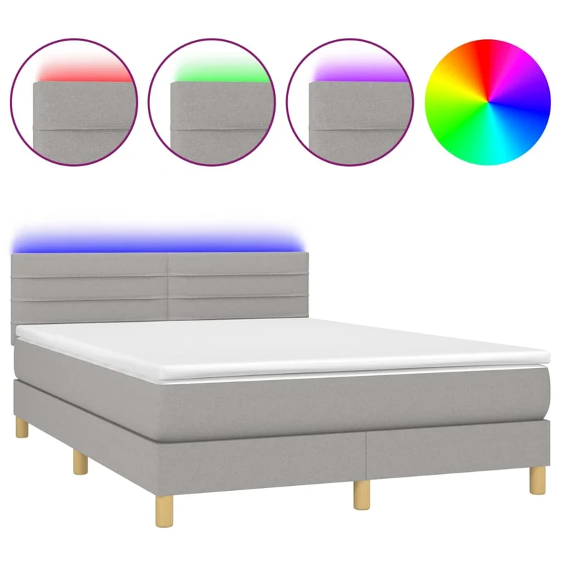 Cadre de lit LED avec sommier tête de lit matelas 140x200 cm tissu gris clair TDL0208526