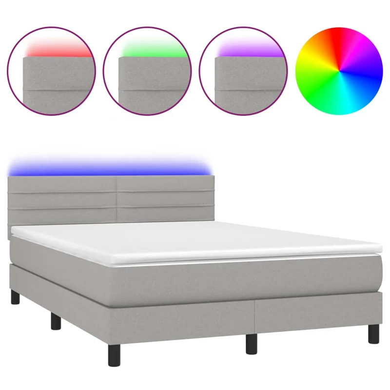 Cadre de lit LED avec sommier tête de lit matelas 140x190 cm tissu gris clair TDL0208561