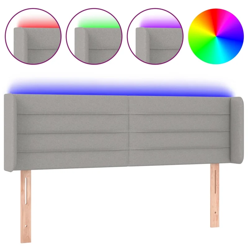 Tête de lit accessoire couchage chambre à coucher meuble à LED 147 x 16 x 78/88 cm tissu gris clair TDL0201376