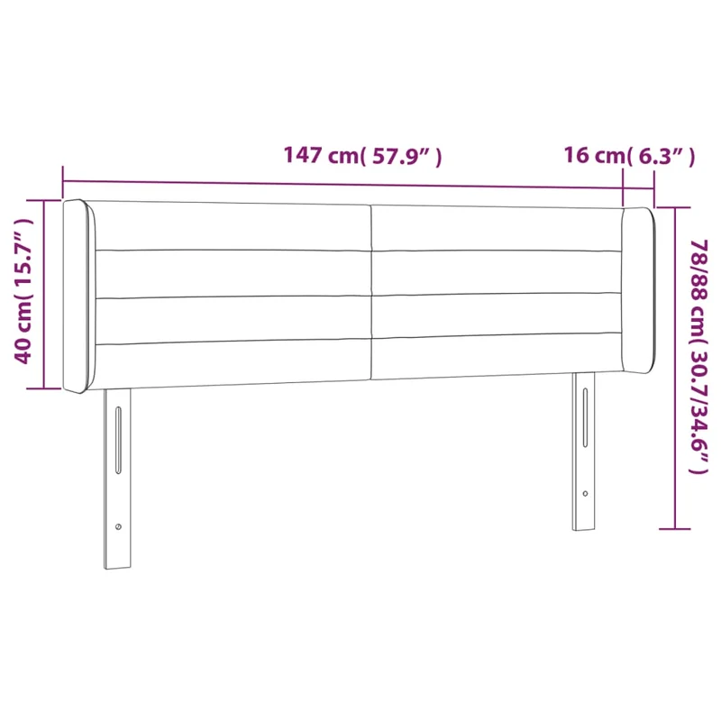 Tête de lit accessoire couchage chambre à coucher meuble avec rebord latéral 147 x 16 x 78/88 cm tissu gris clair TDL0205261