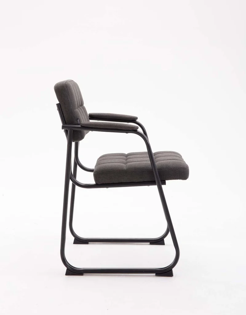 Chaise visiteur fauteuil de bureau sans roulette coutures décoratives en tissu gris foncé support en métal noir BUR10216