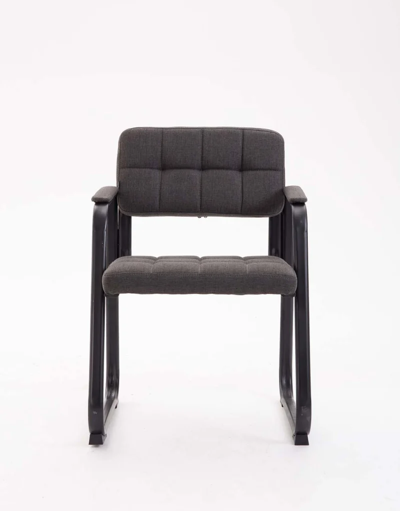 Chaise visiteur fauteuil de bureau sans roulette coutures décoratives en tissu gris foncé support en métal noir BUR10216