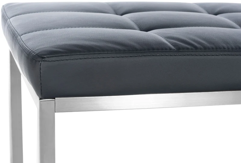 Banc tabouret assise capitonné en synthétique noir cadre en acier inoxydable 100x40 cm 10_0000802