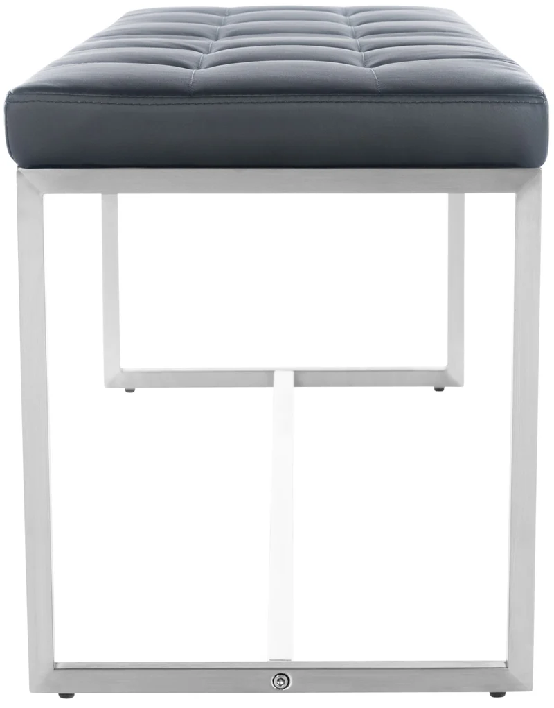 Banc tabouret assise capitonné en synthétique noir cadre en acier inoxydable 100x40 cm 10_0000802