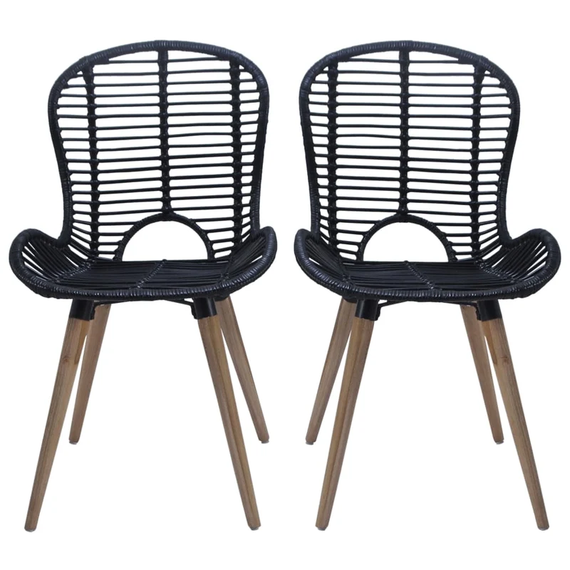 Lot de 4 chaises de salle à manger cuisine noir Rotin naturel CDS021792
