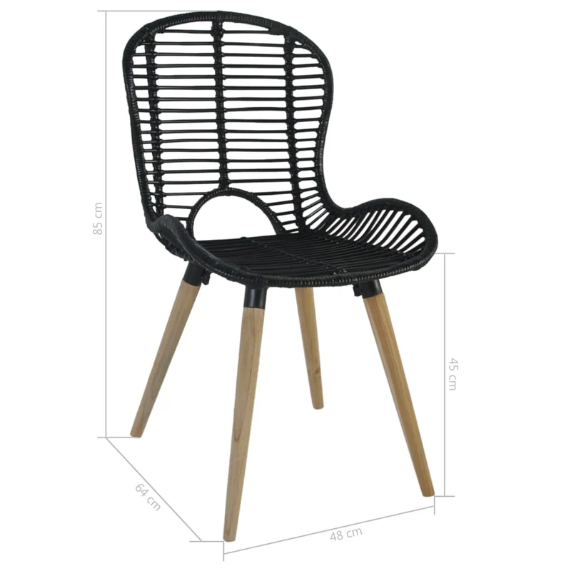 Lot de 4 chaises de salle à manger cuisine noir Rotin naturel CDS021792