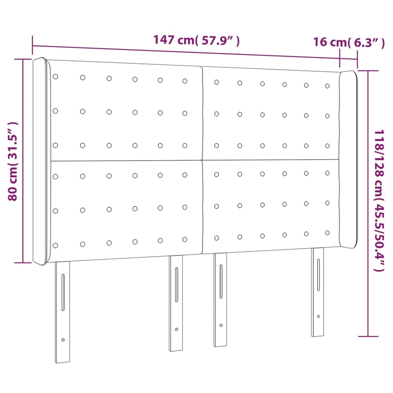 Tête de lit accessoire couchage chambre à coucher meuble capitonné avec rebord latéral 147 x 16 x 118/128 cm synthétique noir TDL0204580
