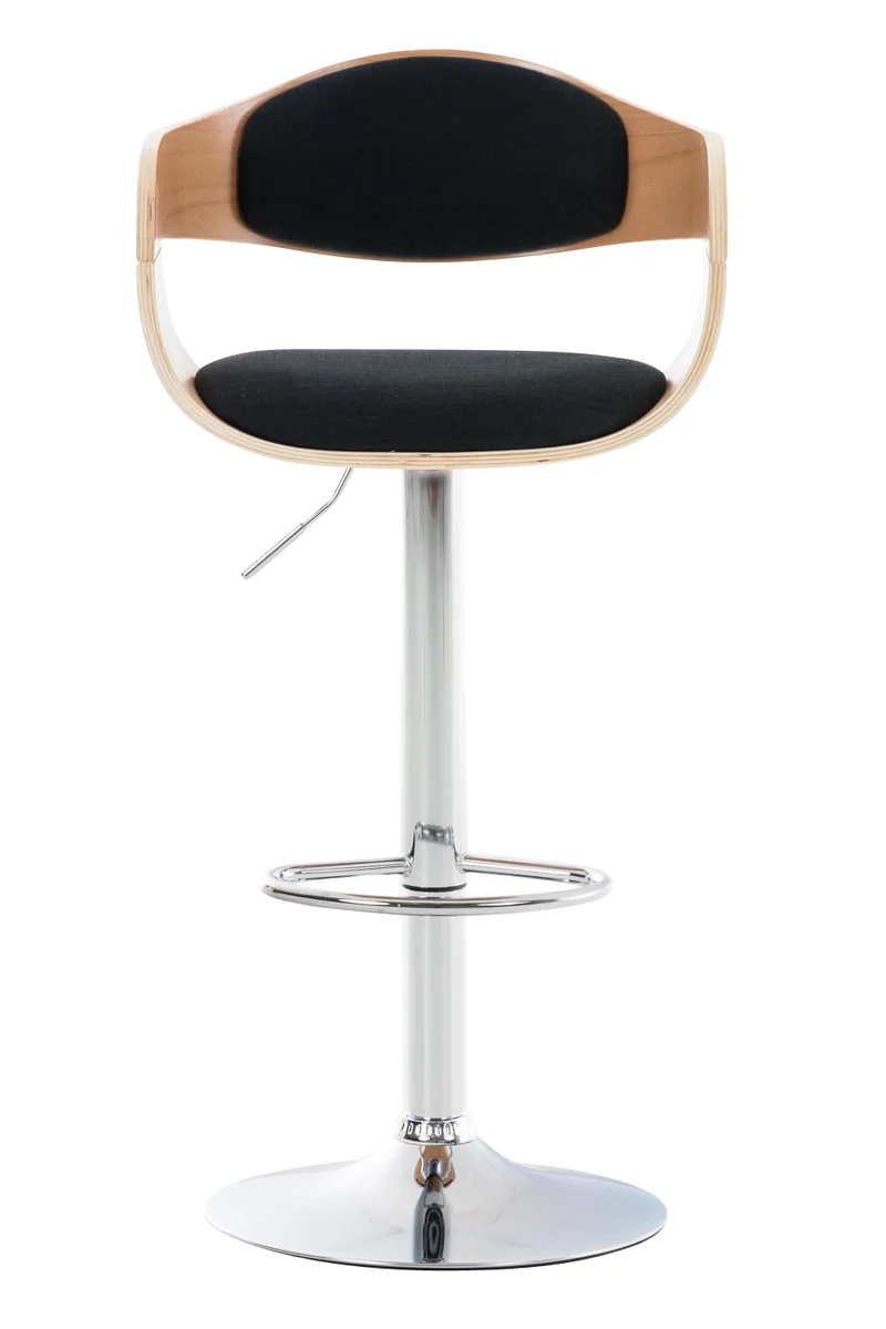Tabouret de bar chaise haute avec repose-pied design moderne bois et tissu noir 10_0000677