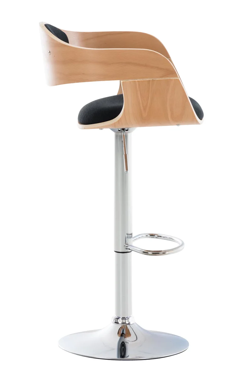 Tabouret de bar chaise haute avec repose-pied design moderne bois et tissu noir 10_0000677