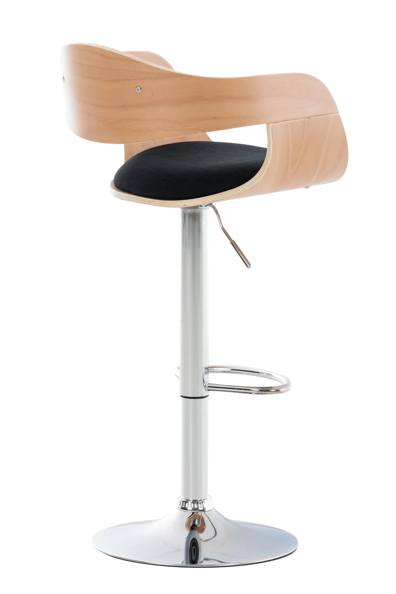 Tabouret de bar chaise haute avec repose-pied design moderne bois et tissu noir 10_0000677