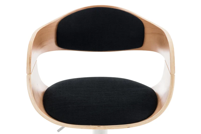 Tabouret de bar chaise haute avec repose-pied design moderne bois et tissu noir 10_0000677