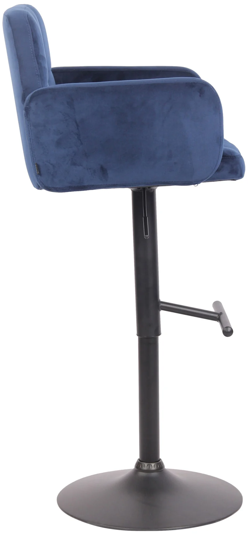 Tabouret de bar pivotant en velours bleu et métal noir avec accoudoirs repose-pieds et dossier TDB10655