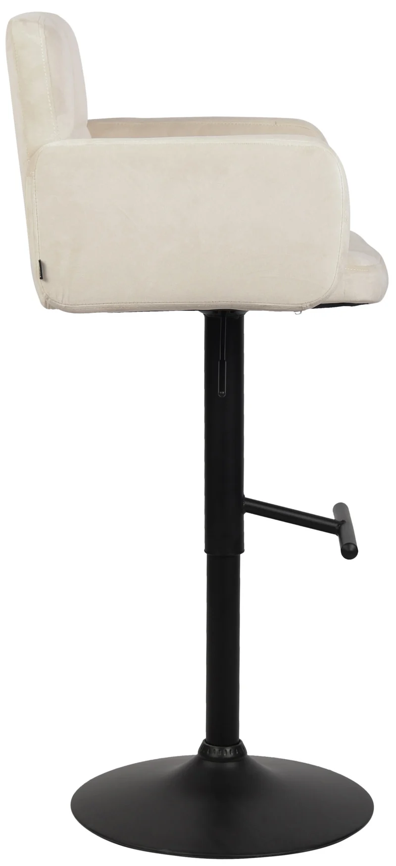 Tabouret de bar pivotant en velours crème et métal noir avec accoudoirs repose-pieds et dossier TDB10652