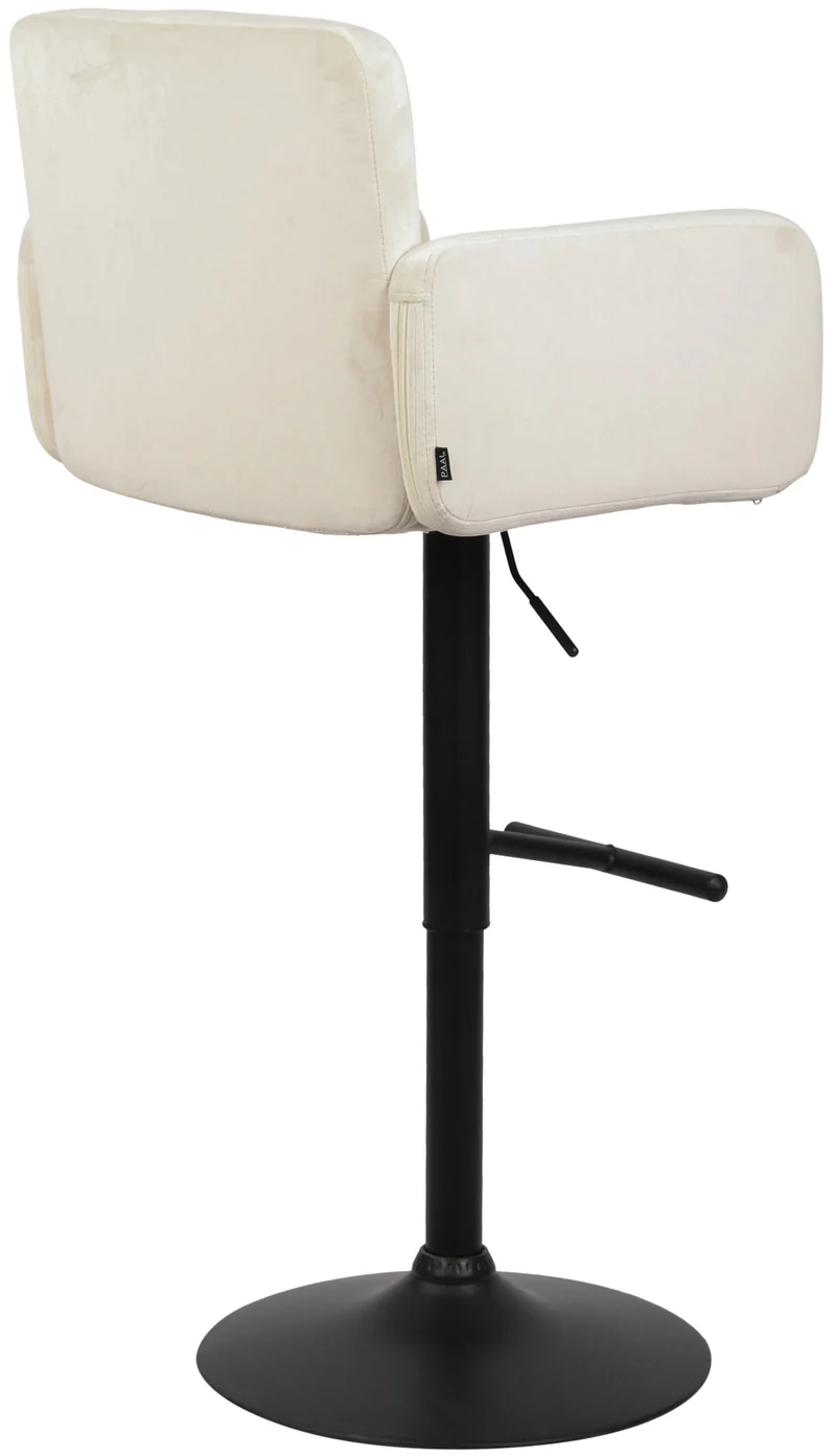 Tabouret de bar pivotant en velours crème et métal noir avec accoudoirs repose-pieds et dossier TDB10652