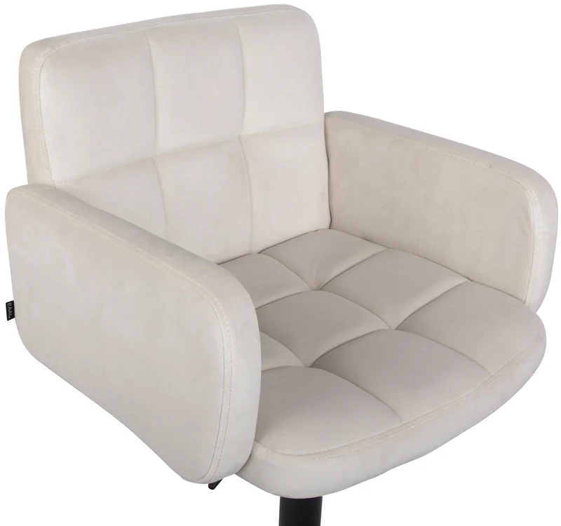 Tabouret de bar pivotant en velours crème et métal noir avec accoudoirs repose-pieds et dossier TDB10652