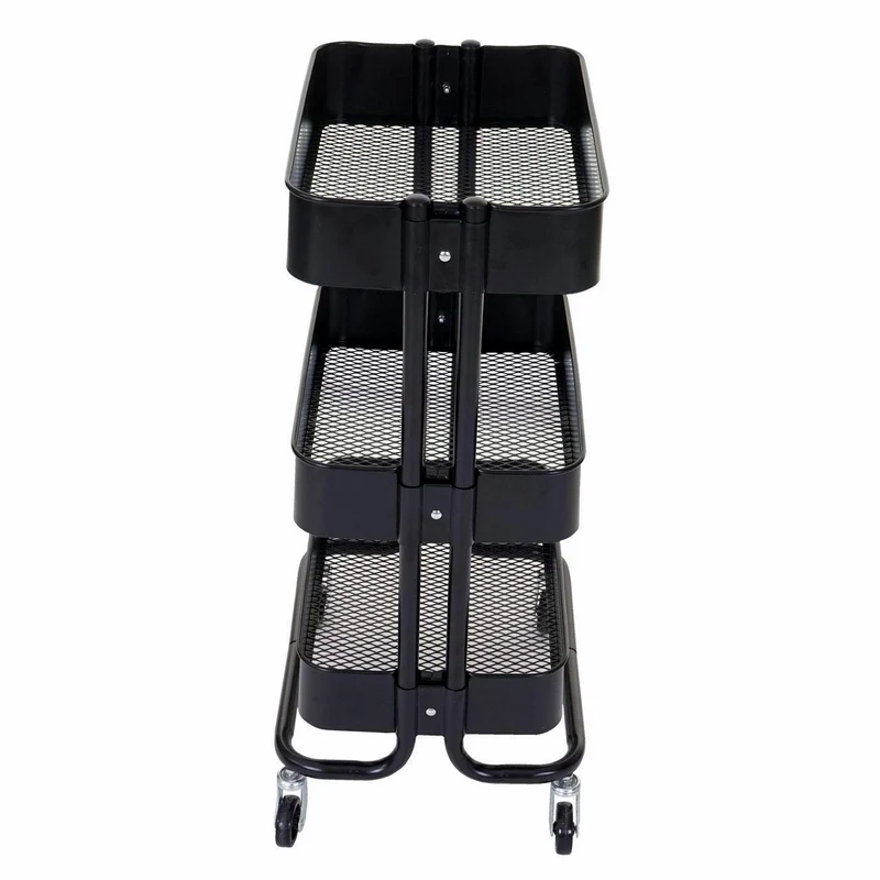 Chariot de cuisine en métal noir sur roulettes avec 3 paniers de rangement ETA04048