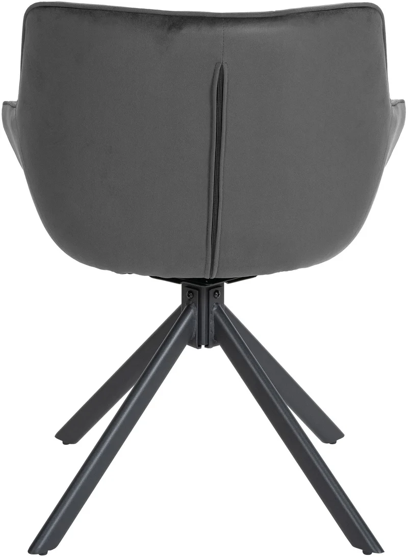Chaise de salle à manger fauteuil lounge rotatif en velours gris foncé cadre métallique noir BUR10675