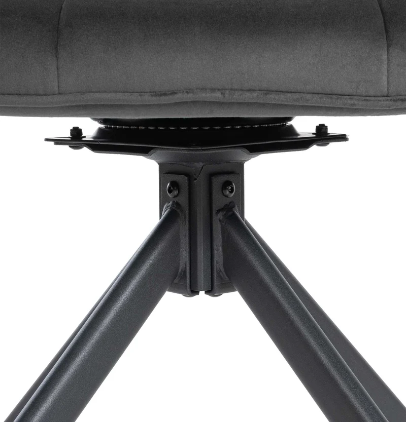 Chaise de salle à manger fauteuil lounge rotatif en velours gris foncé cadre métallique noir BUR10675
