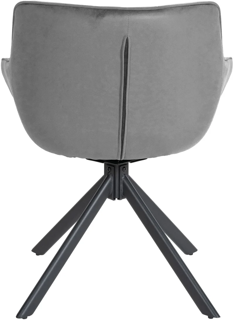 Chaise de salle à manger fauteuil lounge rotatif en velours gris cadre métallique noir BUR10673