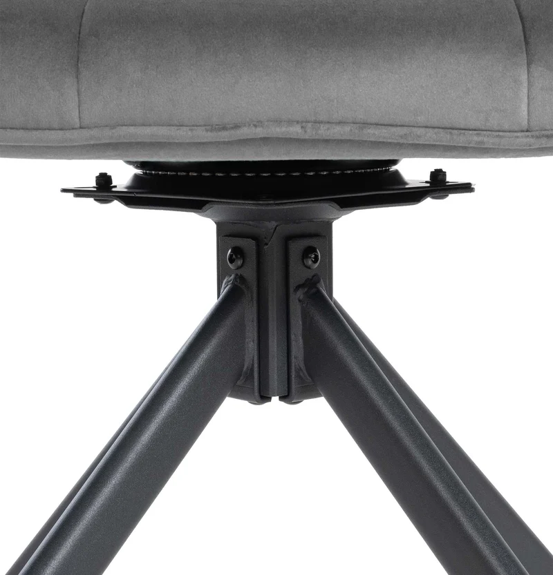 Chaise de salle à manger fauteuil lounge rotatif en velours gris cadre métallique noir BUR10673