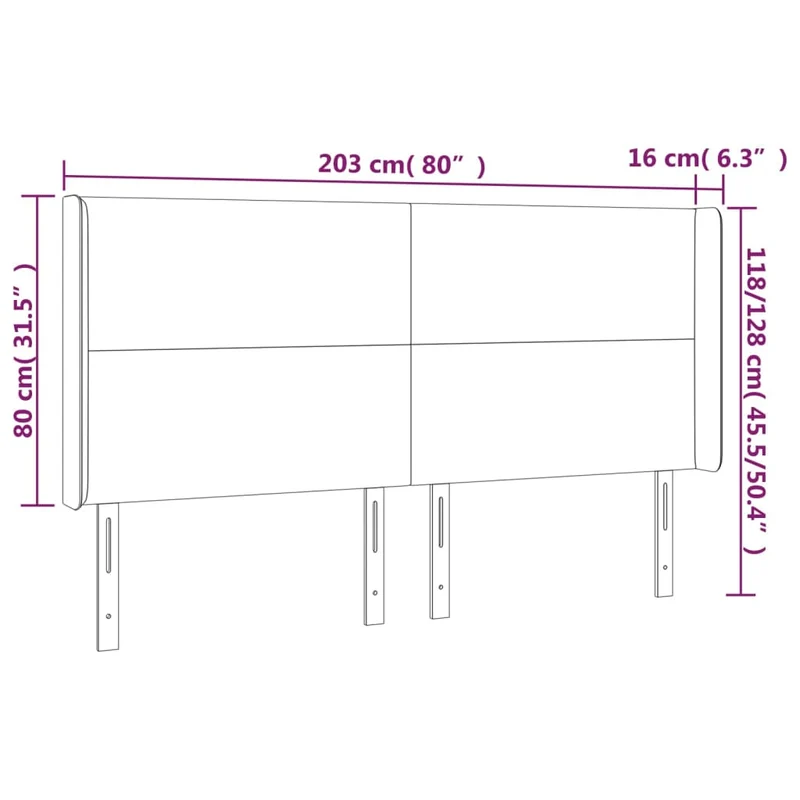 Tête de lit accessoire couchage chambre à coucher meuble avec rebord latéral 203 x 16 x 118/128 cm tissu gris foncé TDL0204949